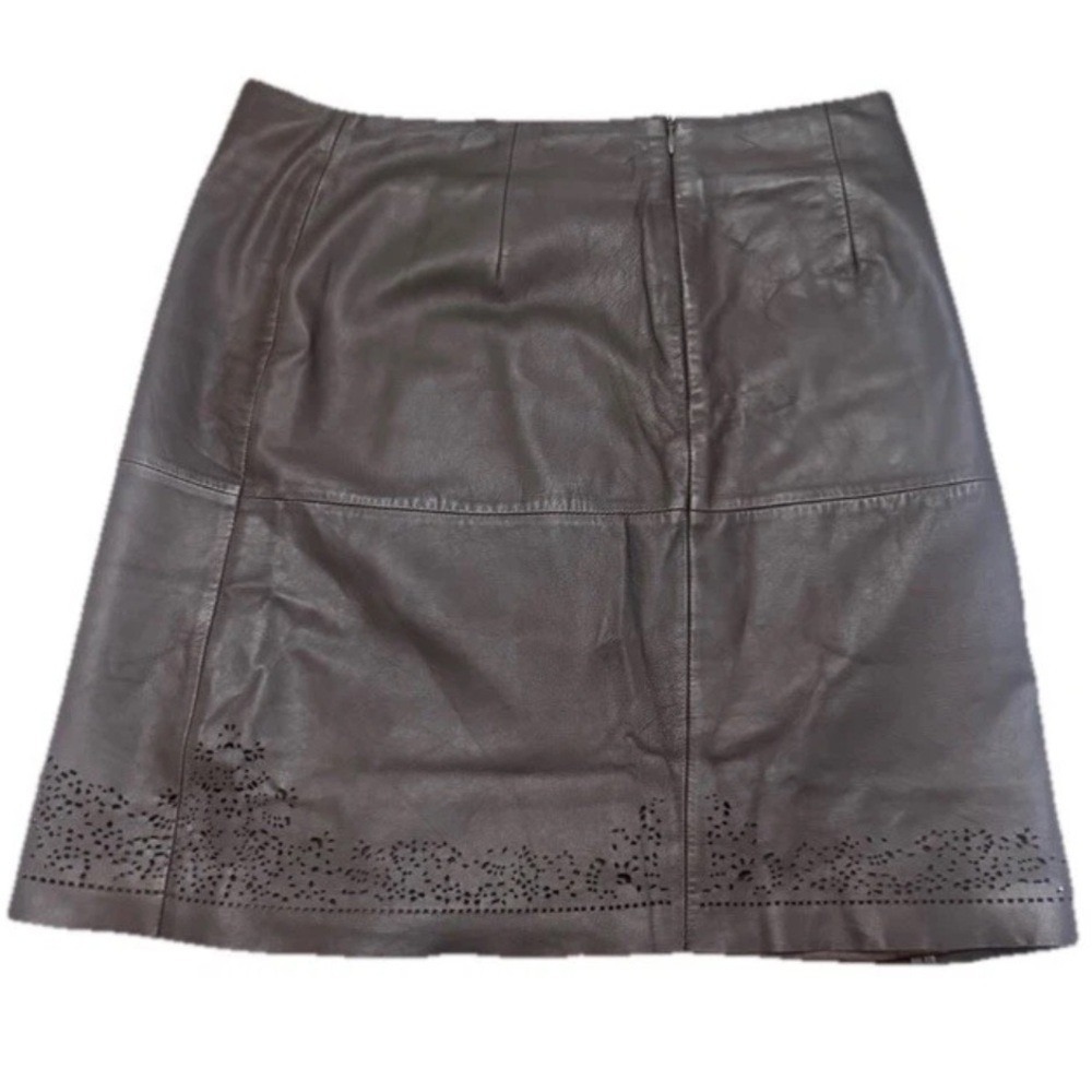 ETCETCA Brown Leather A-Line Mini Skirt with Embroidered Design Size 6